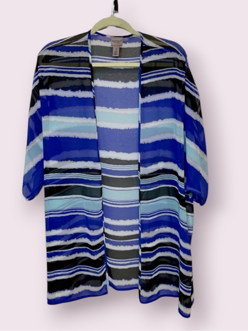 Easywear by Chico’s Chiffon Open Front Cardigan Short Sleeves Stripes Size XL